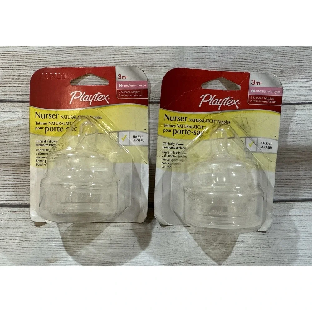Playtex Nurser Naturalatch Medium Flow Nipples 3 Months + Silicone 2 pkgs Tub9